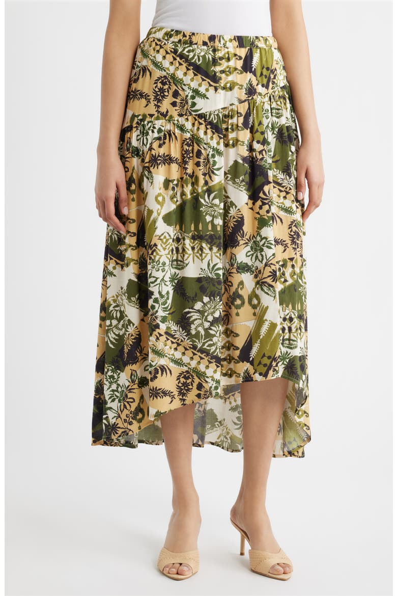 Faux Wrap Midi Skirt, Main, color, OLIVE MULTI