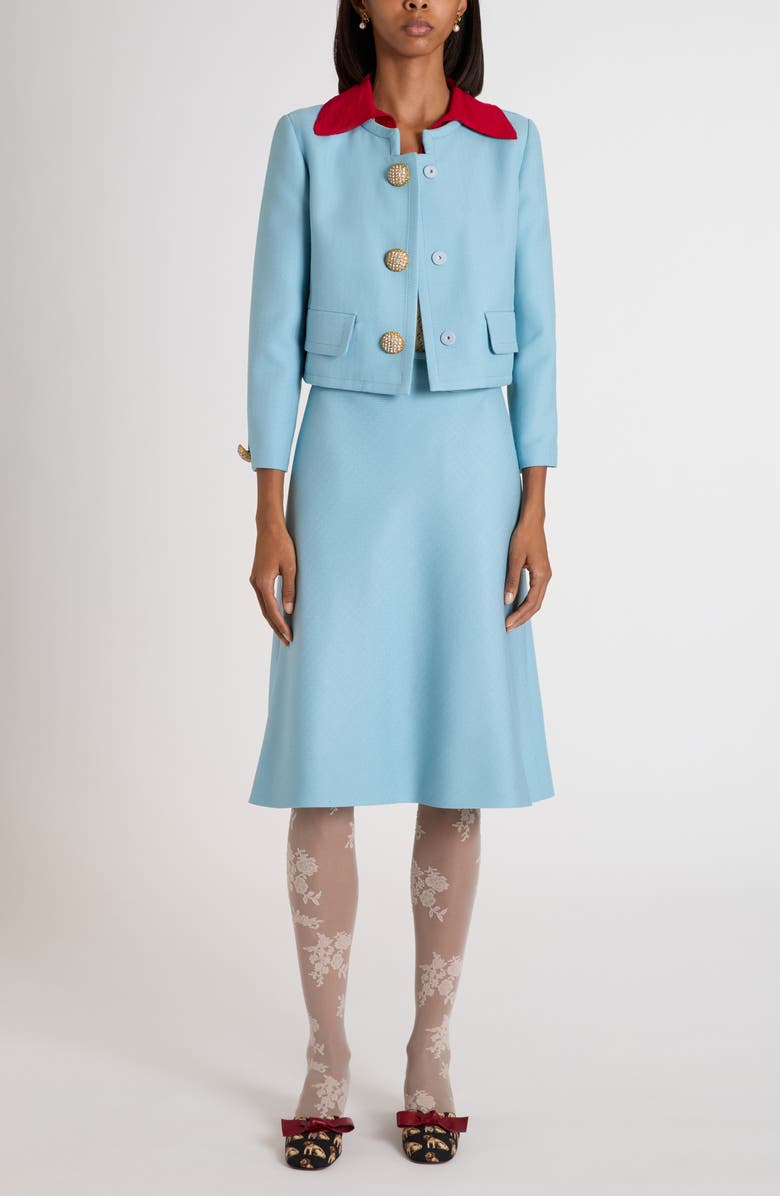 Valentino Garavani Crystal Button Crop Canvas Jacket, Alternate, color, Grey/ Blue