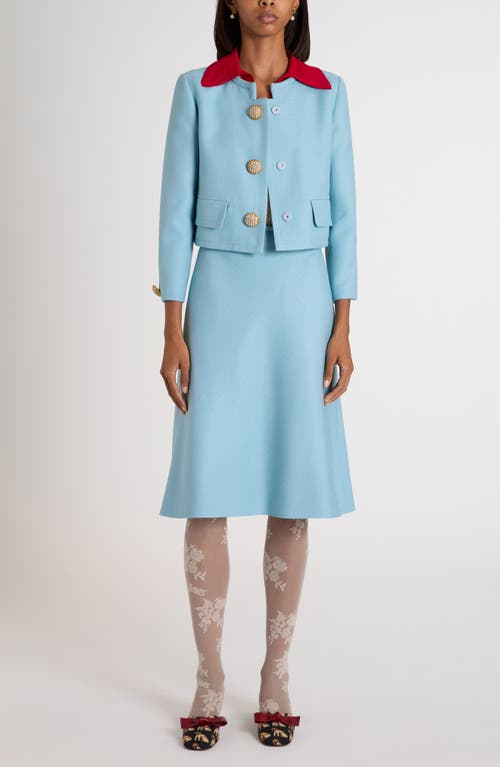 Valentino Garavani V-detail Crepe A-line Canvas Skirt In Blue