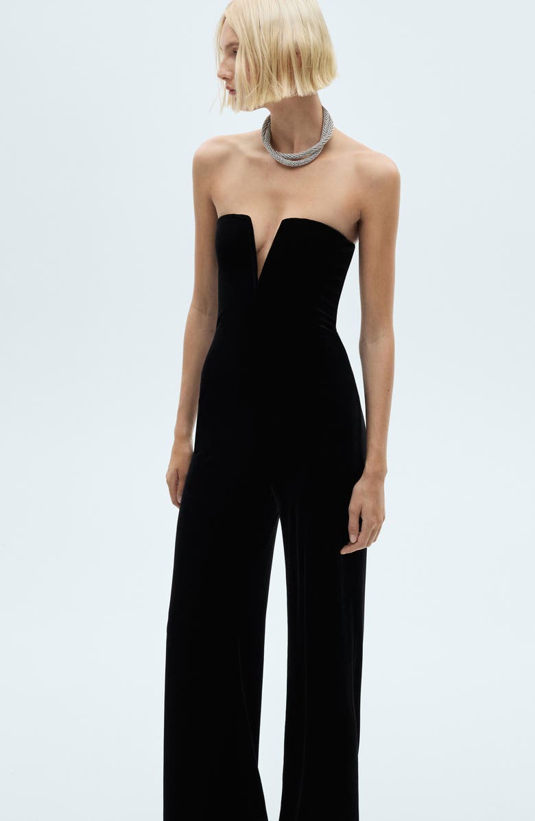 MANGO Strapless Velvet Jumpsuit, Alternate, color, 