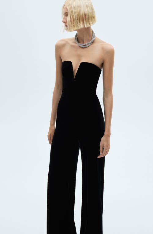 MANGO MANGO STRAPLESS VELVET JUMPSUIT