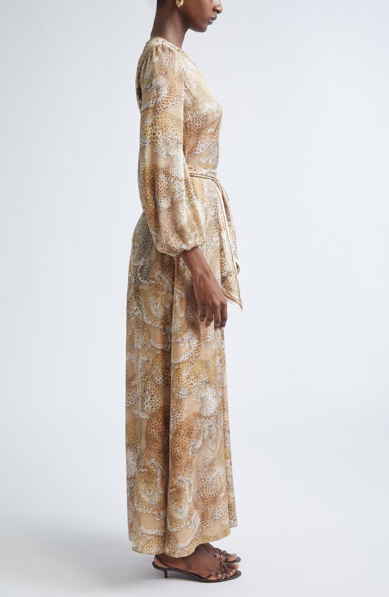 Zimmermann Rebellion Long Sleeve Belted Silk Maxi Dress, Alternate, color, Latte Leopard