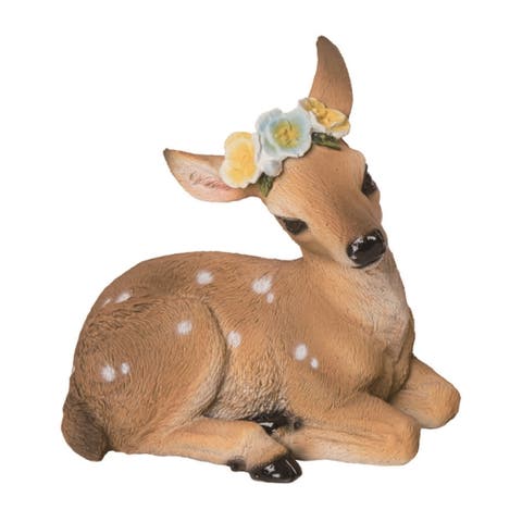 4.9 Inch Brown Spring Sweet Fawn Figurine Decorative Object Polyresin for Spring Home Decor