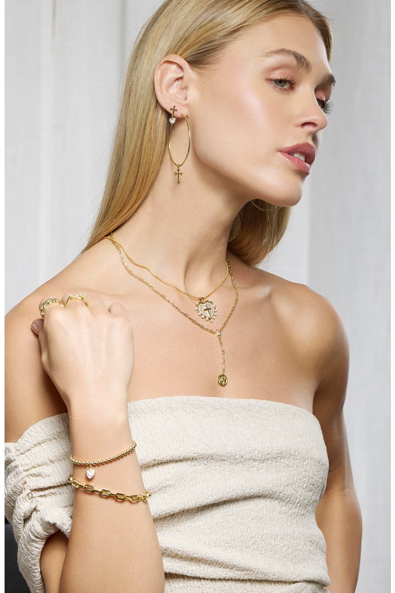 Cross Cubic Zirconia Heart Drop Earrings, Alternate, color, GOLD