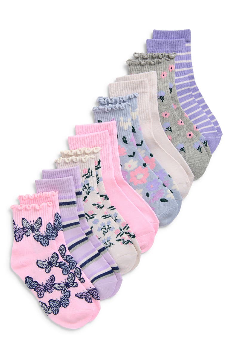 Capelli New York Kids' Floral Butterflies Assorted 8-Pack Crew Socks, Main, color, Pink Multi Combo