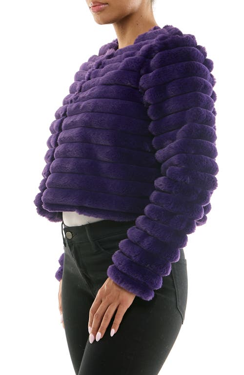 Nina Leonard Faux Fur Long Sleeve Bolero In Purple