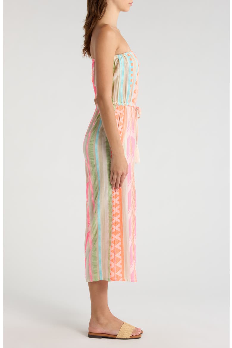 Embroidered Strapless Cover-Up Jumpsuit, Alternate, color, NEON AZTEC