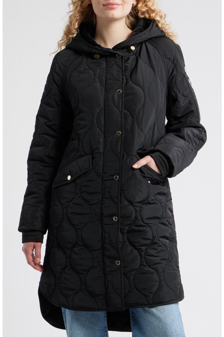 Onion Quilted Hooded Long Coat, Alternate, color, BLACK
