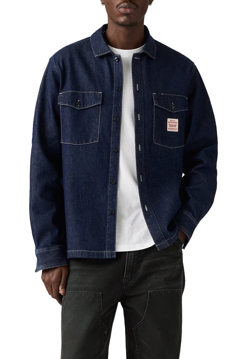 Worker Denim Button-Up Shirt, Main, color, RINSE WORK REPEAT