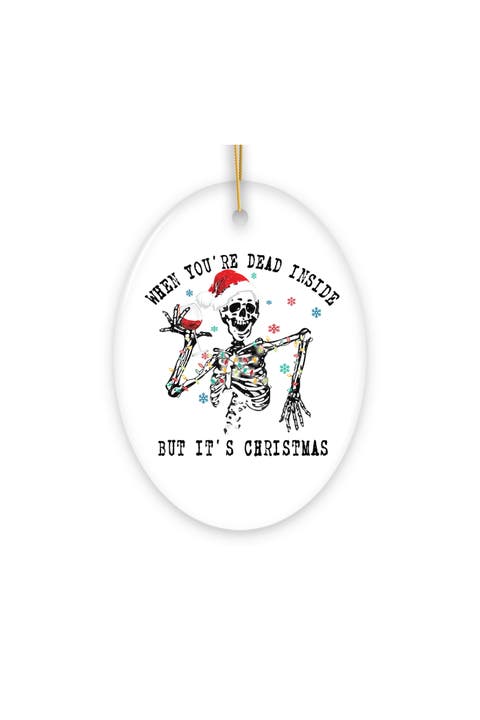 Dead Inside Skeleton Santa Wine Ceramic Ornament