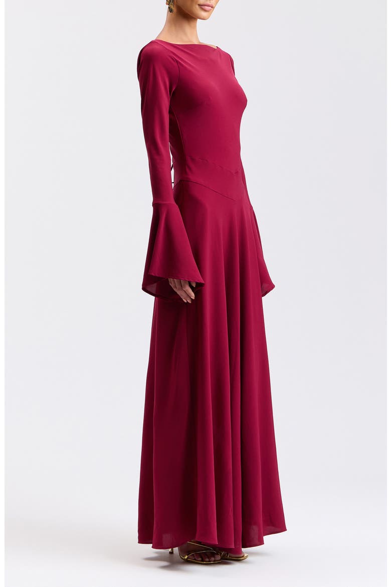 Long Sleeve Crepe Maxi Dress, Alternate, color, BURGUNDY