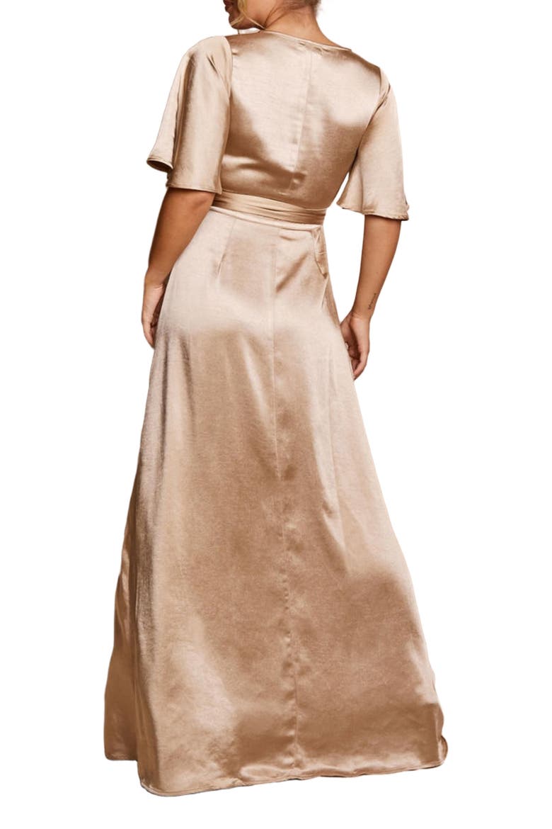 Wrap Tie Satin Bridesmaid Dress, Alternate, color, Champagne