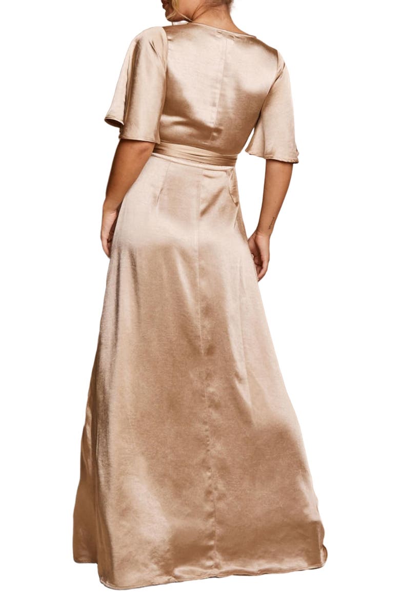 Six Stories Wrap Tie Satin Bridesmaid Dress, Alternate, color, Champagne