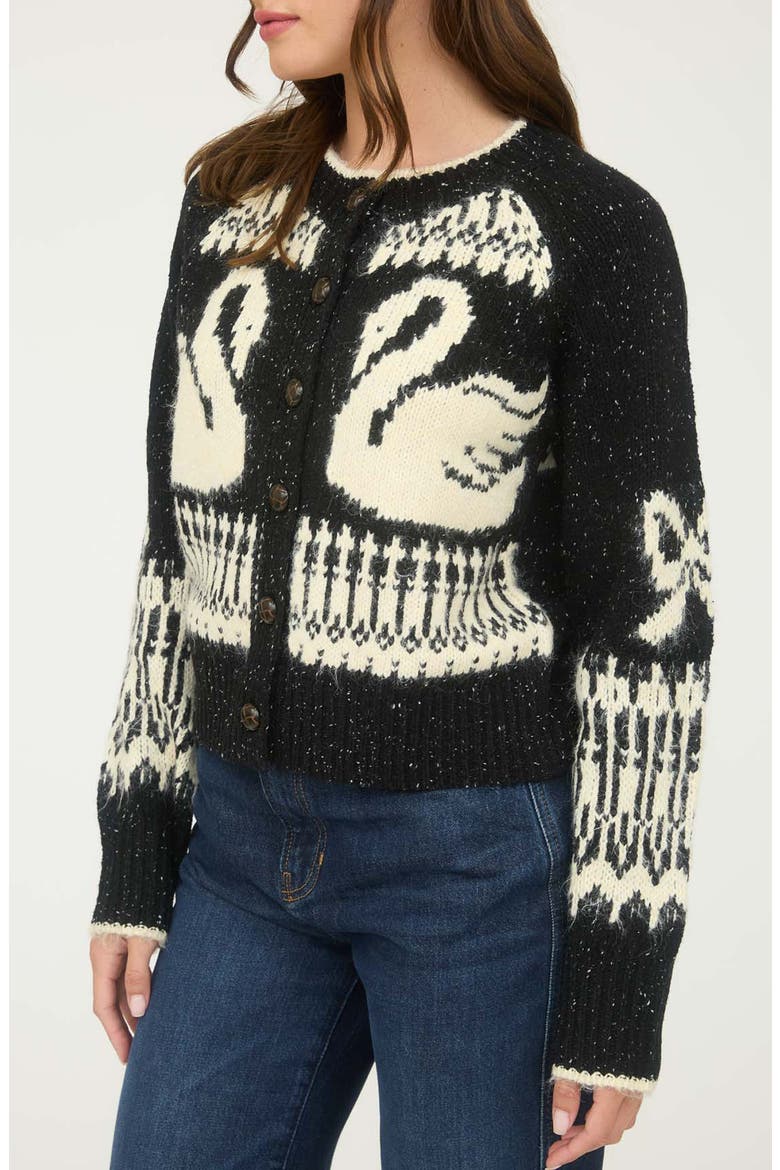 Swan Button Cardigan, Alternate, color, BLACK