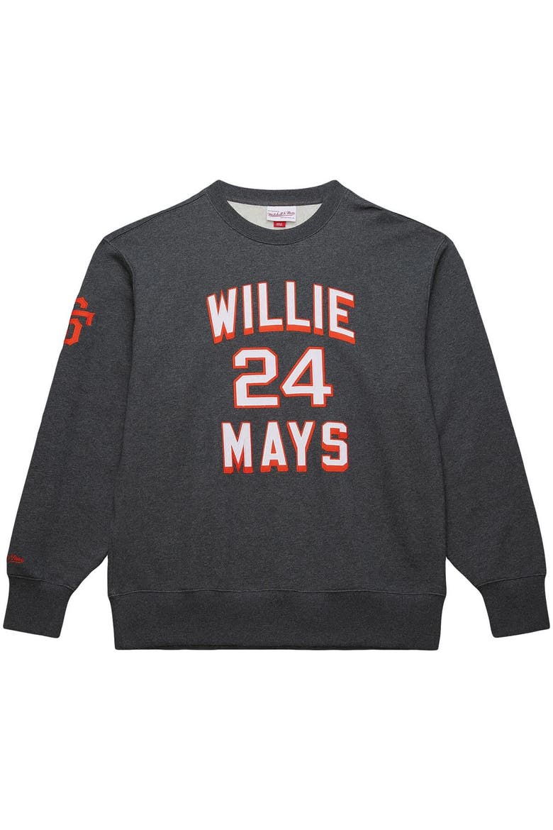 Men's Mitchell & Ness Willie Mays Heather Charcoal San Francisco Giants Legends Collection Vintage Logo Name & Number Fleece Pullover Sweatshirt, Alternate, color, Heather Charcoal