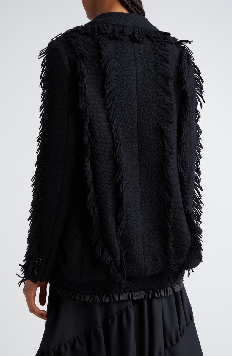 Noir Kei Ninomiya Fringe Trim Wool Blend Coat, Alternate, color,