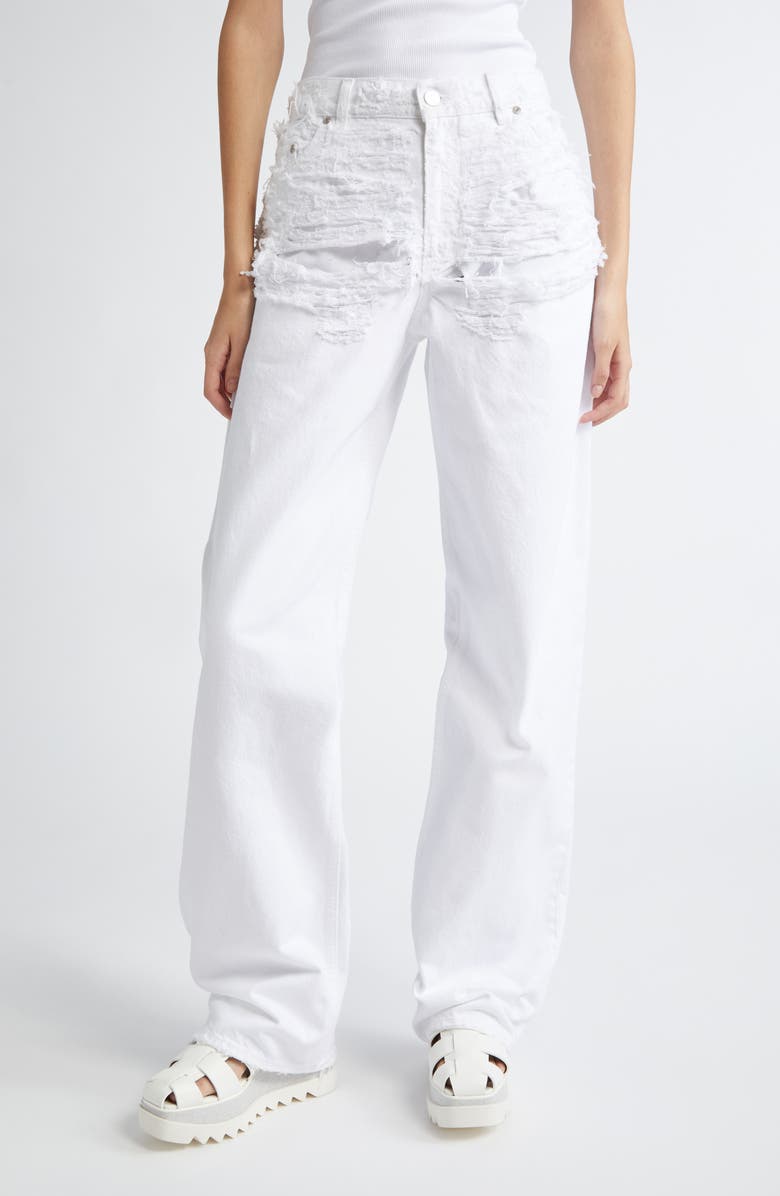 Stella McCartney Destroyed Straight Leg Jeans, Main, color, White