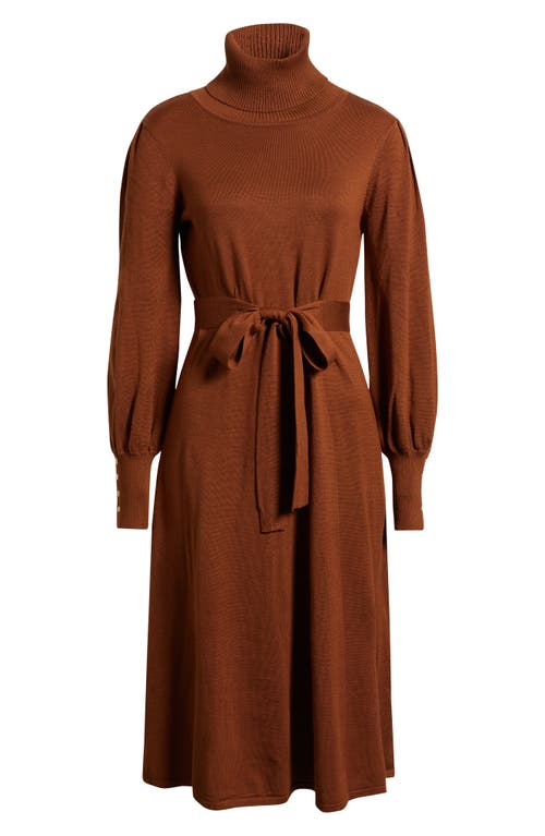 Julia Jordan Turtleneck Long Sleeve Midi Dress In Brown
