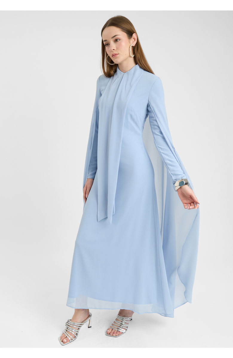 MARYISA Modest Chiffon Dress Maxi With Cape Style, Alternate, color, Blue