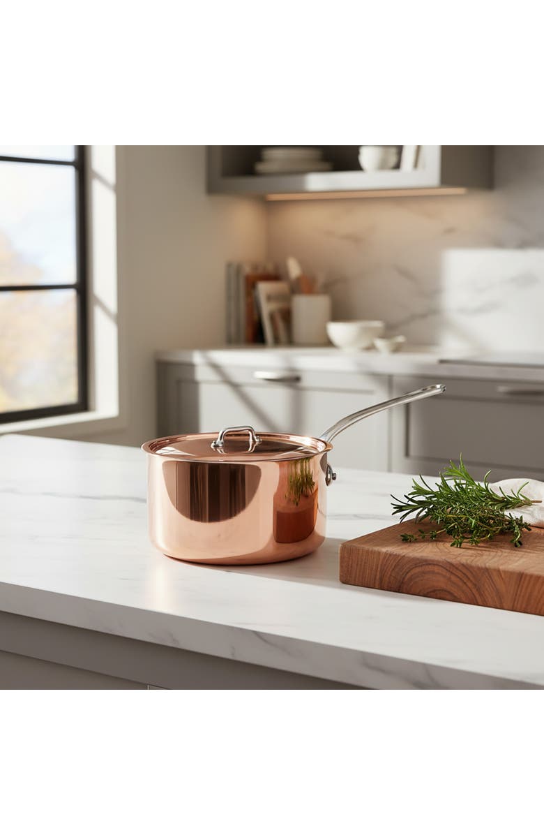 Mauviel M'3 S 3.4-Qt Copper Sauce Pan With Lid, Cast Stainless Steel Handle, Alternate, color, Copper