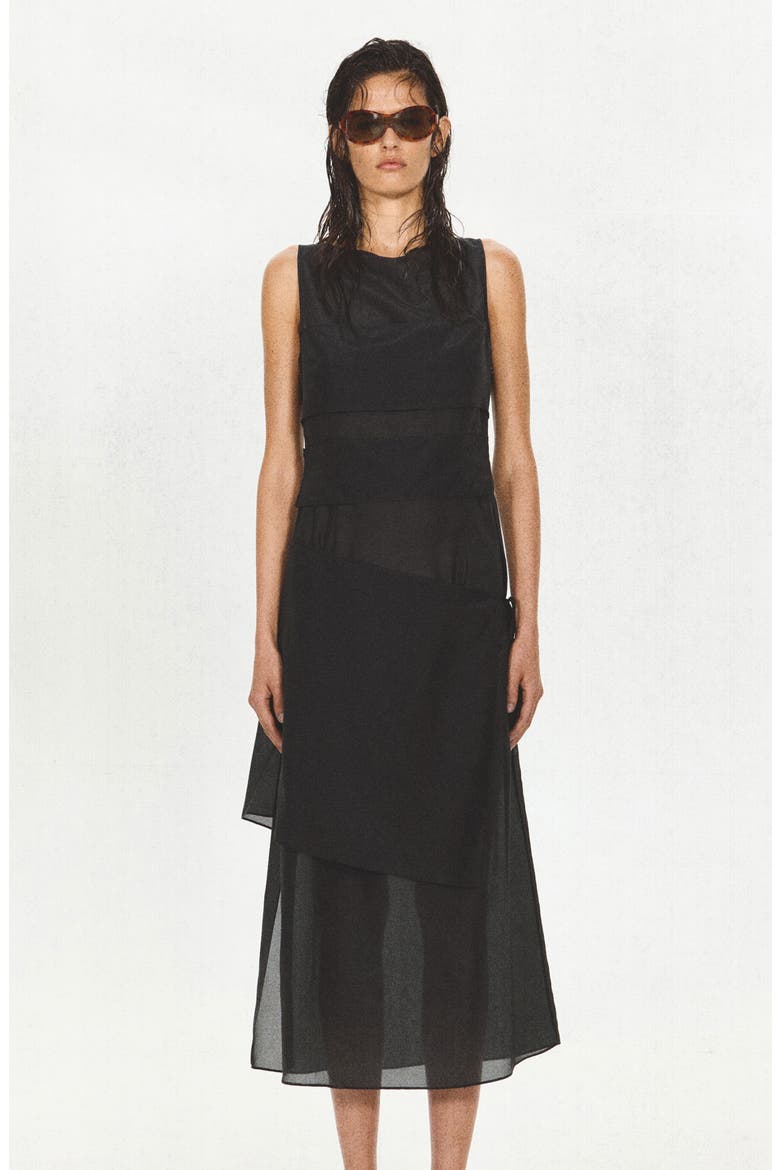 Semi-Sheer Paneled Overlay Dress, Alternate, color, BLACK