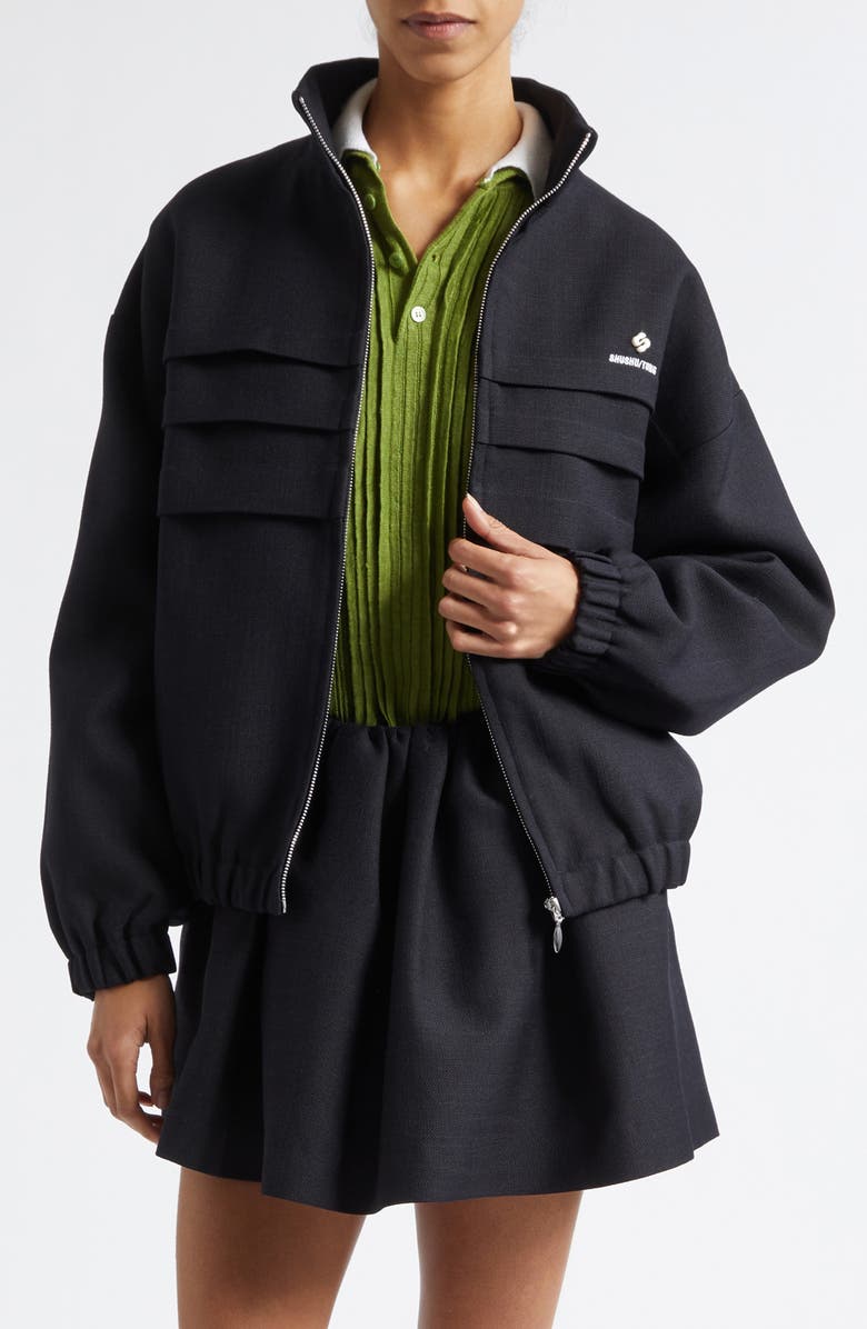 Shushu/Tong Oversize Tuck Hopsack Track Jacket, Main, color, Navy Blue