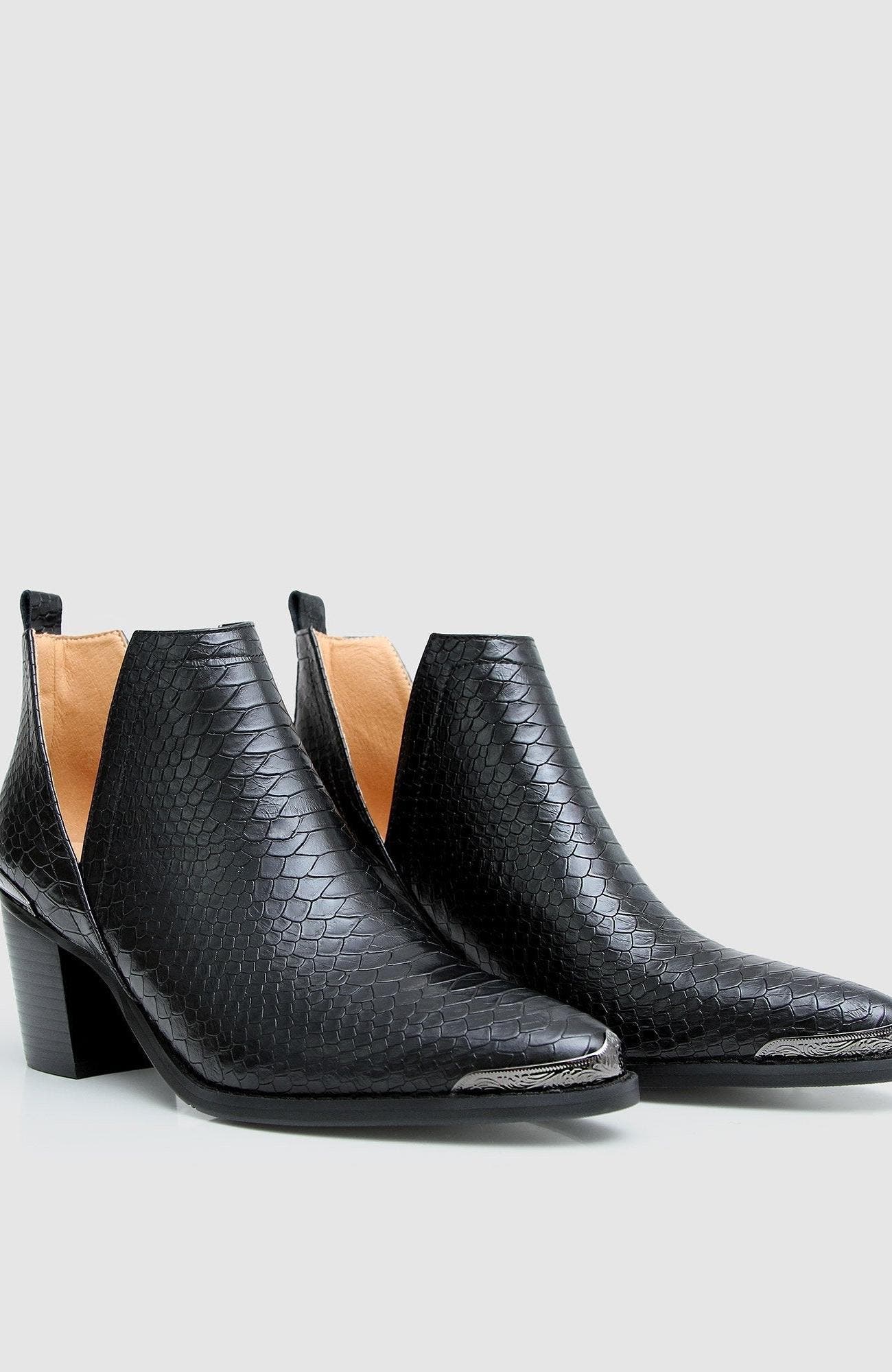 Belle & Bloom Austin Croc Embossed Ankle Boot, Alternate, color, Black