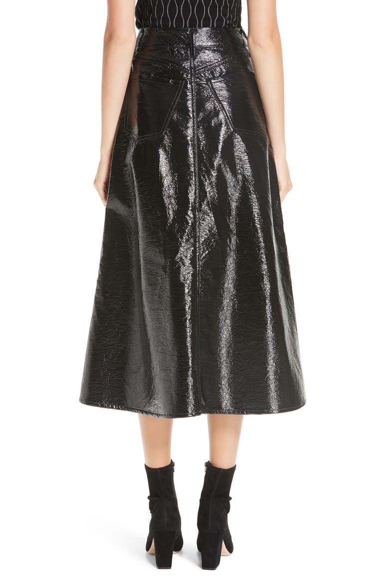 Latona Coated A-Line Skirt, Alternate, color, BLACK