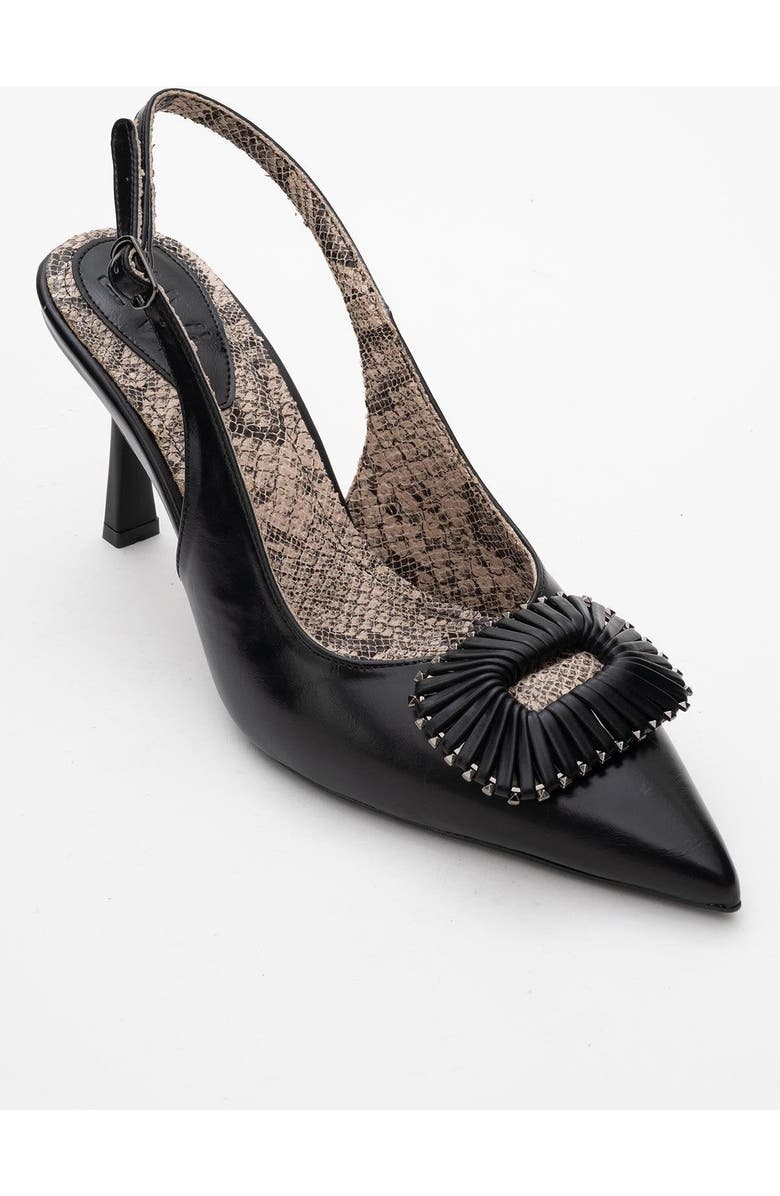 Prologue Shoes Spera Buckled Pointed Toe Pump, Main, color, Black Pattern