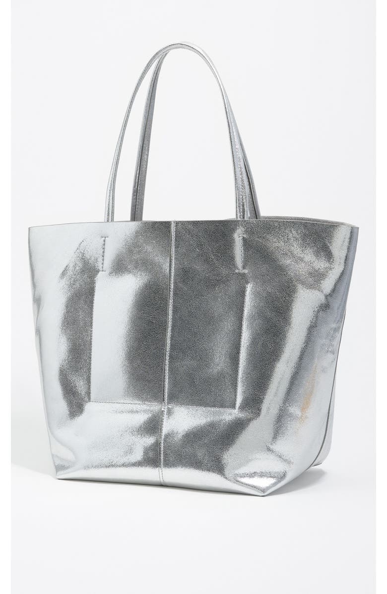 Bimba y Lola Large Leather Shopper Bag, Alternate, color, Silver