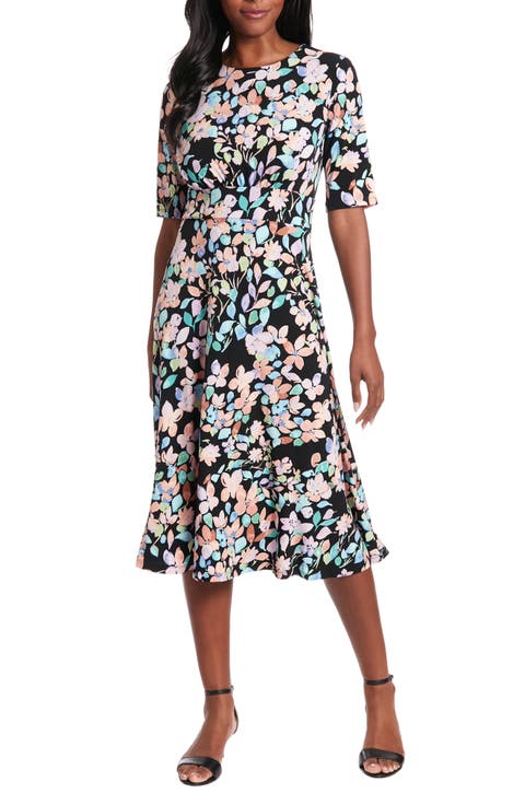 Floral Inset Waist Fit & Flare Midi Dress
