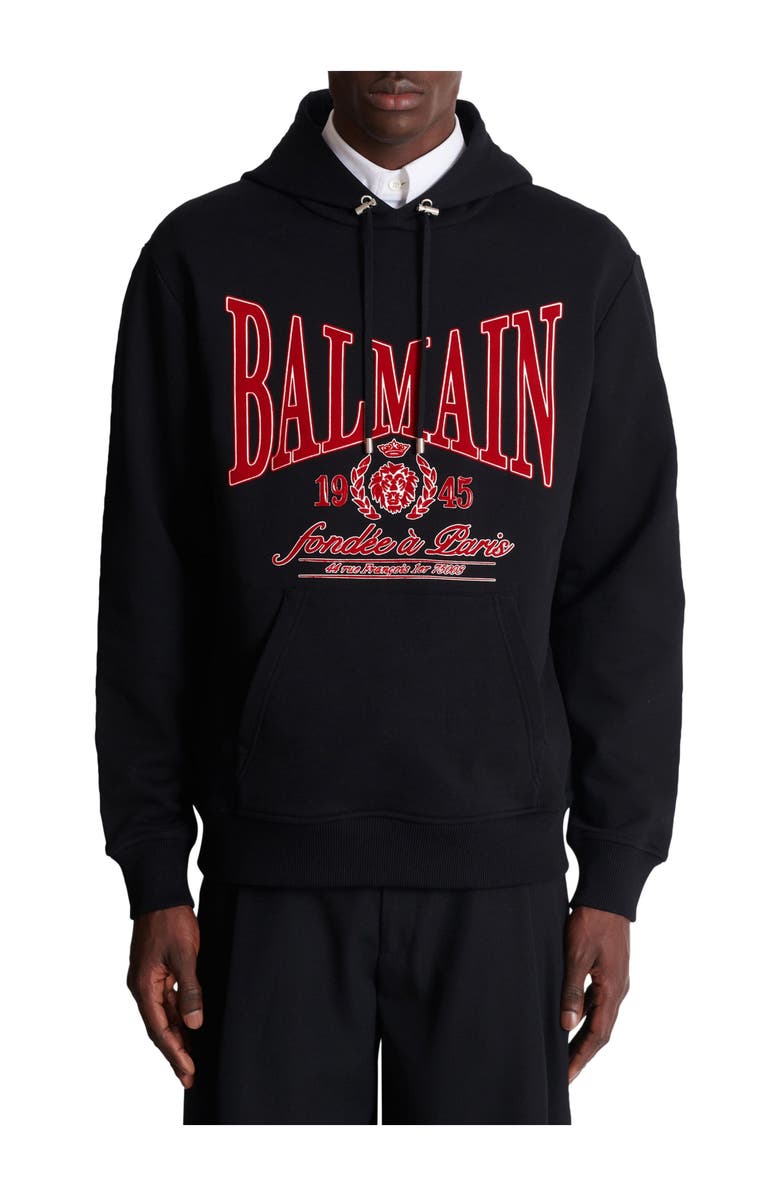 Balmain Flocked Balmain College hoodie, Alternate, color, 
