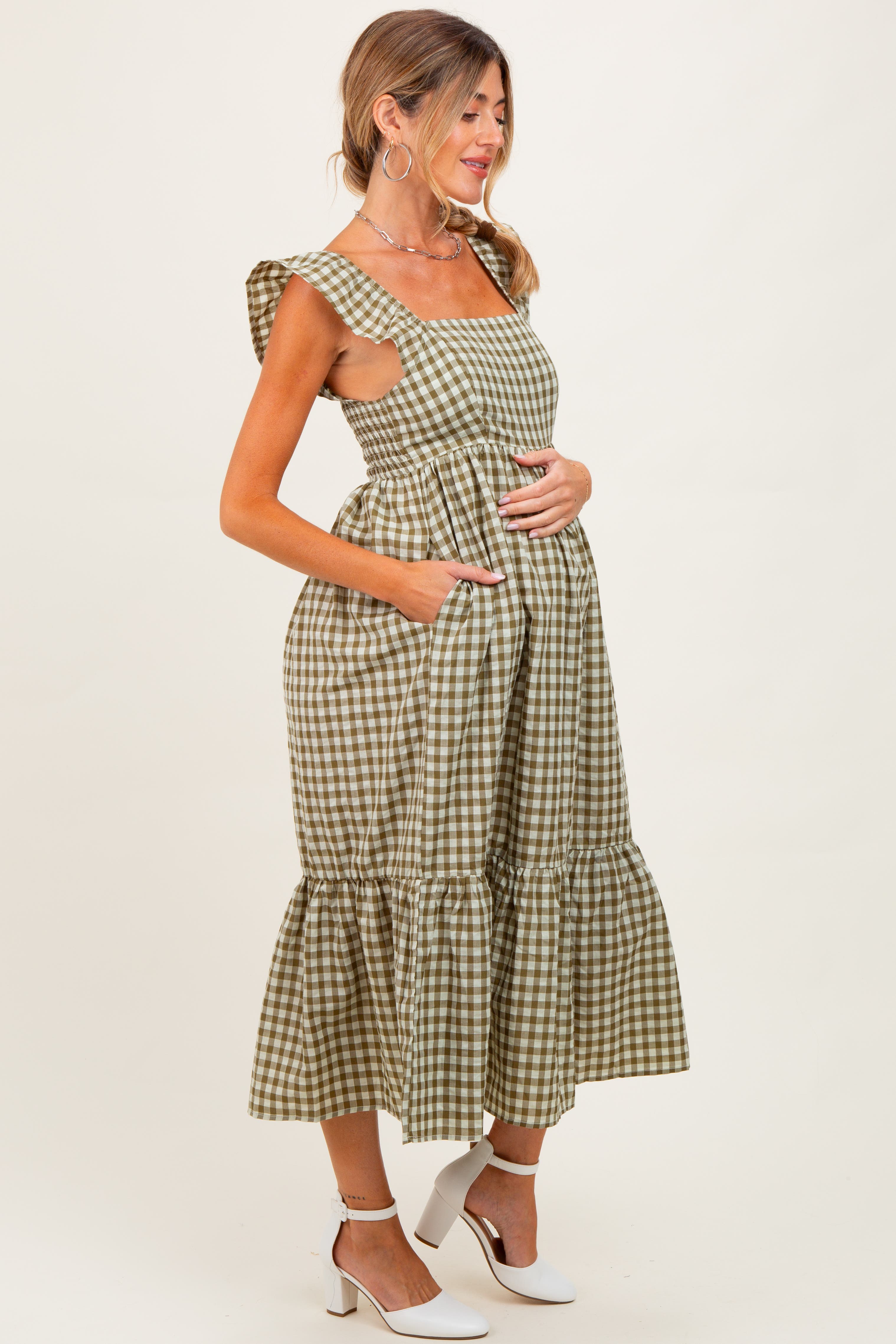 Gingham Ruffle Strap Midi Dress - image 2