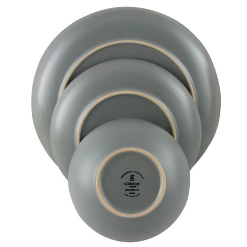 Gibson Home Rockaway 12 Piece Stoneware Dinnerware Set In Gray