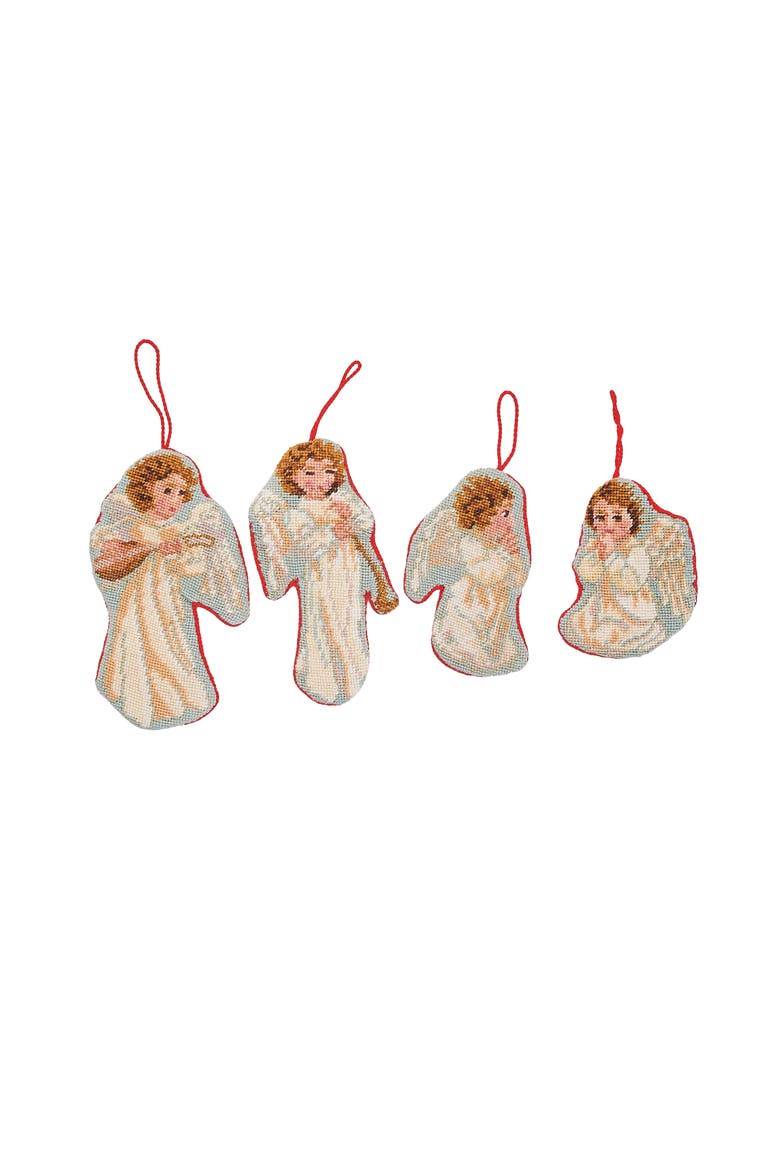 Angel Petit Point Mini Stocking Ornaments Set/6, Main, color, White