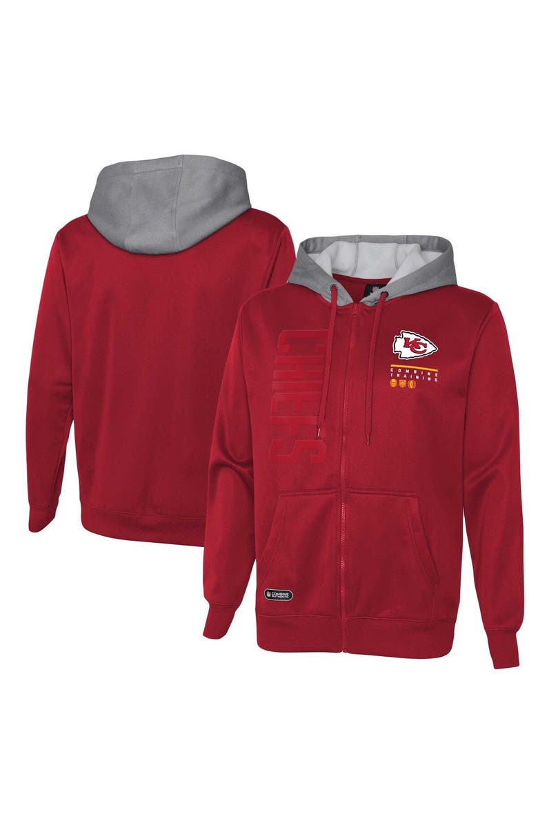 Outerstuff Men's Red Kansas City Chiefs Combine Authentic Field Play Full-Zip Hoodie Sweatshirt, Main, color, 
