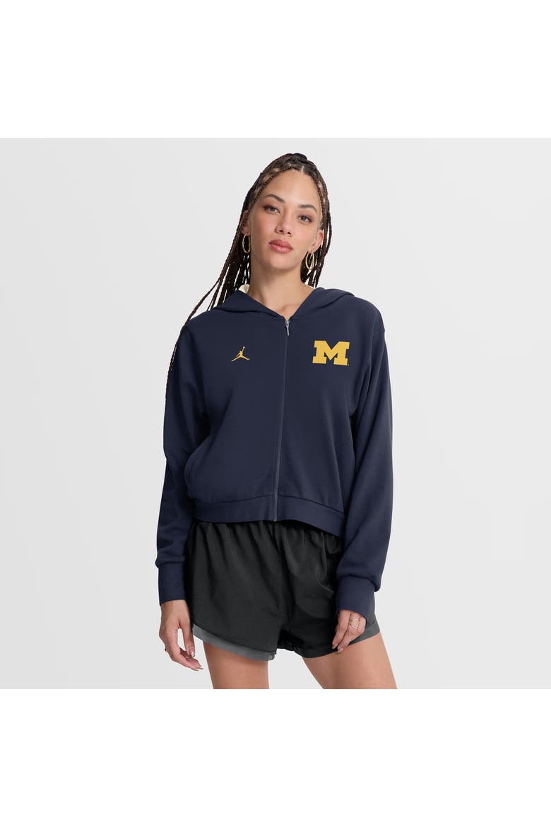 Women's Jordan Brand Navy Michigan Wolverines Mantra Cropped Full-Zip Hoodie, Main, color, Navy