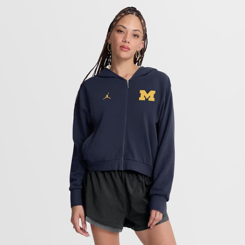 Women's Jordan Brand Navy Michigan Wolverines Mantra Cropped Full-Zip Hoodie