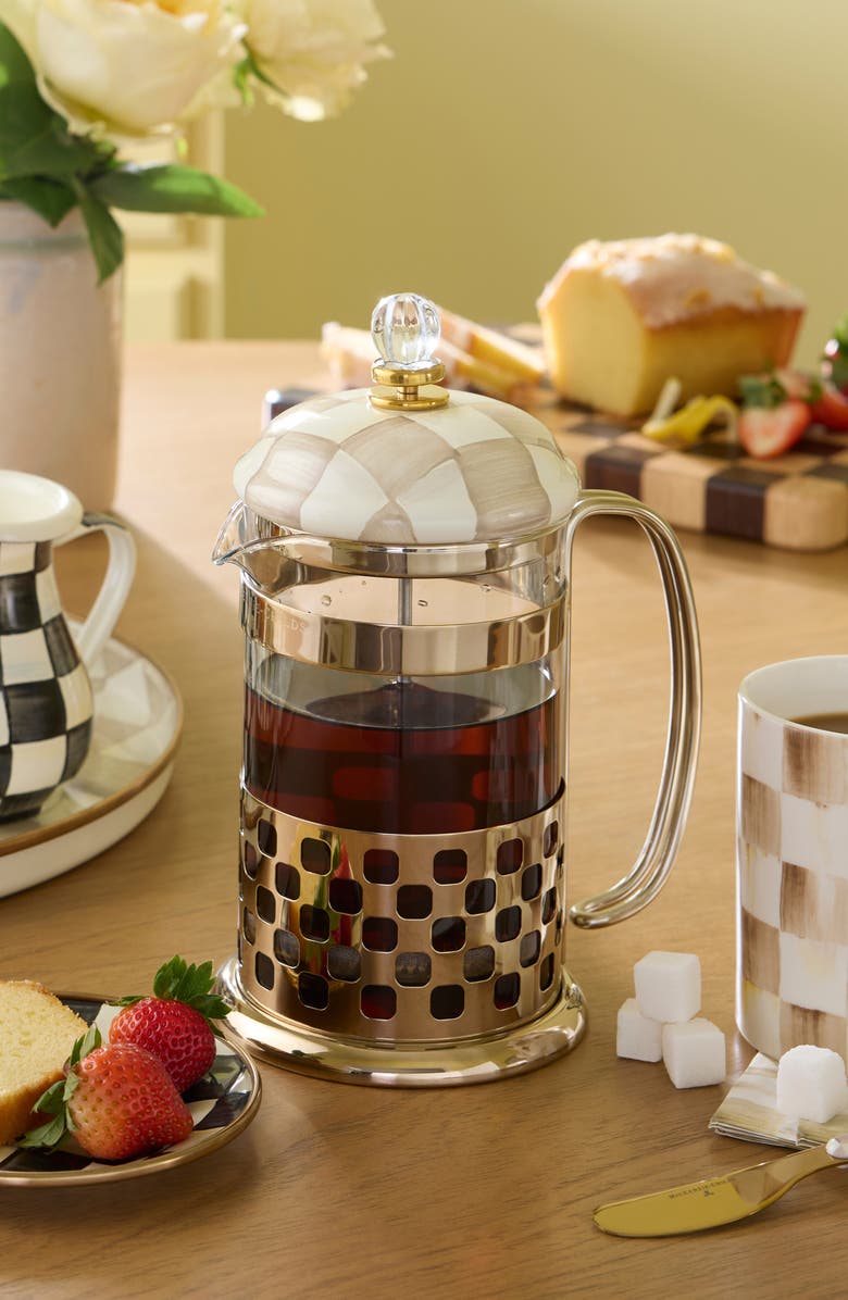 MACKENZIE CHILDS Mocha Check French Press, Alternate, color, Mocha