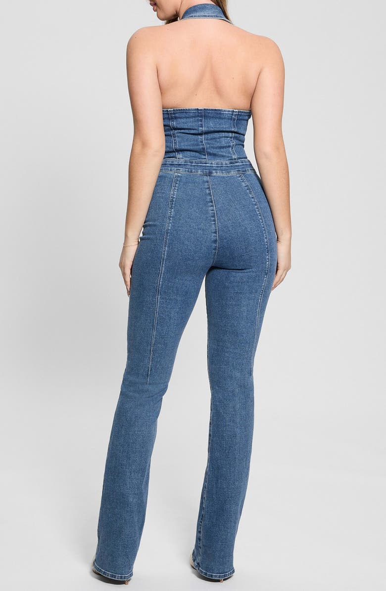 GUESS Mia Denim Halter Jumpsuit, Alternate, color,