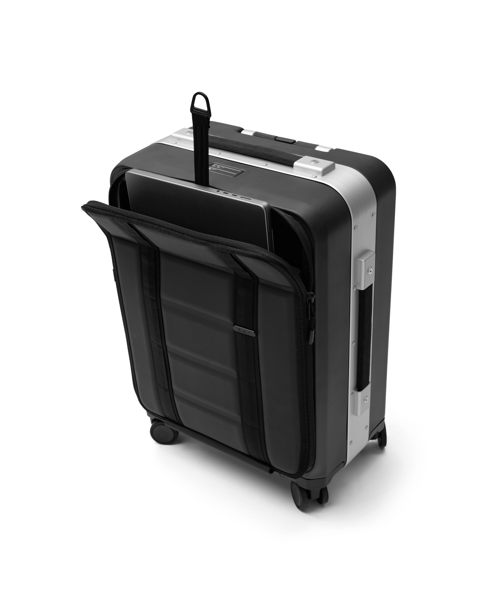 D_b_ Ramverk Pro Hardside 21 Inch Carry On Luggage Spinner with Buckle Closure and Zipper Front Access Pocket, Alternate, color, Black Out