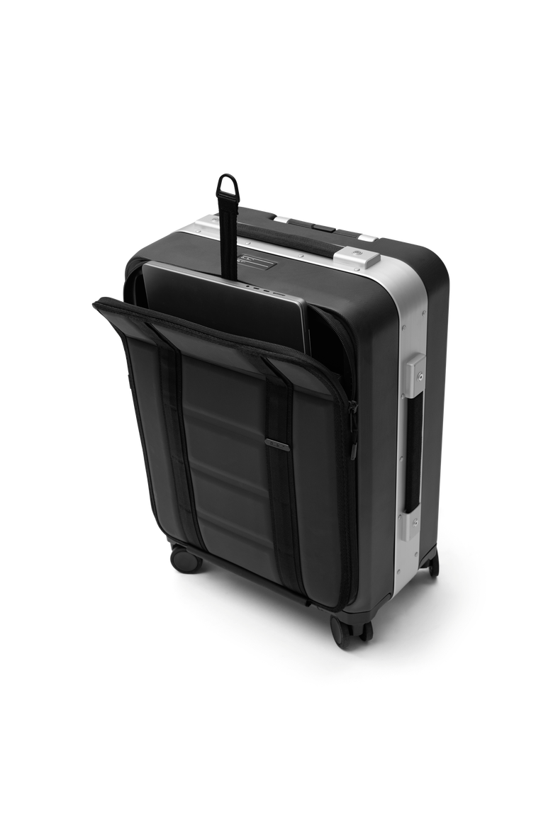 Ramverk Pro Hardside 21 Inch Carry On Luggage Spinner with Buckle Closure and Zipper Front Access Pocket, Alternate, color, Black Out