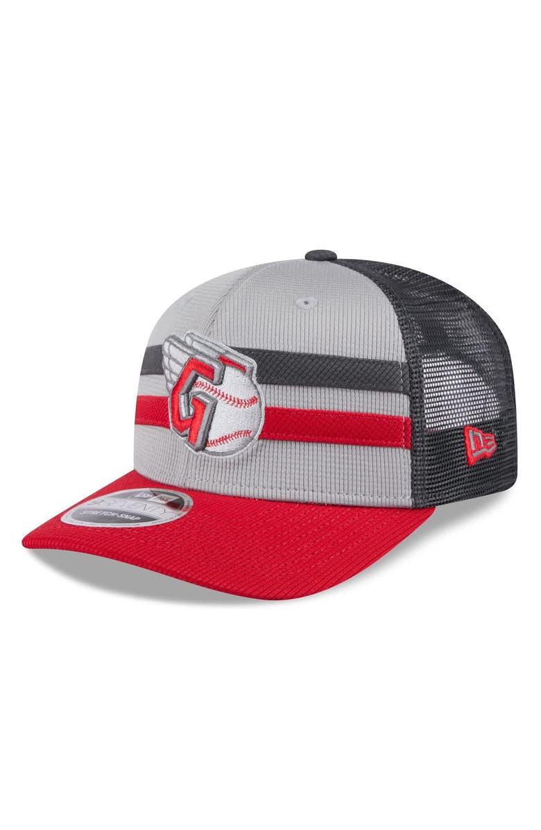 New Era Men's New Era  Gray/Red Cleveland Guardians 2025 Batting Practice 9SEVENTY Stretch-Snap Trucker Hat, Main, color, 