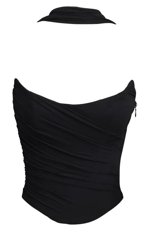 Shop House Of Cb Hallie Strapless Corset Top With Scarf In Black