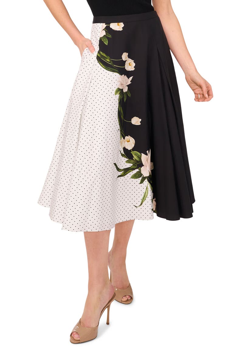 Ted Baker Mixed Print Cotton Circle Skirt, Main, color, Ultra White
