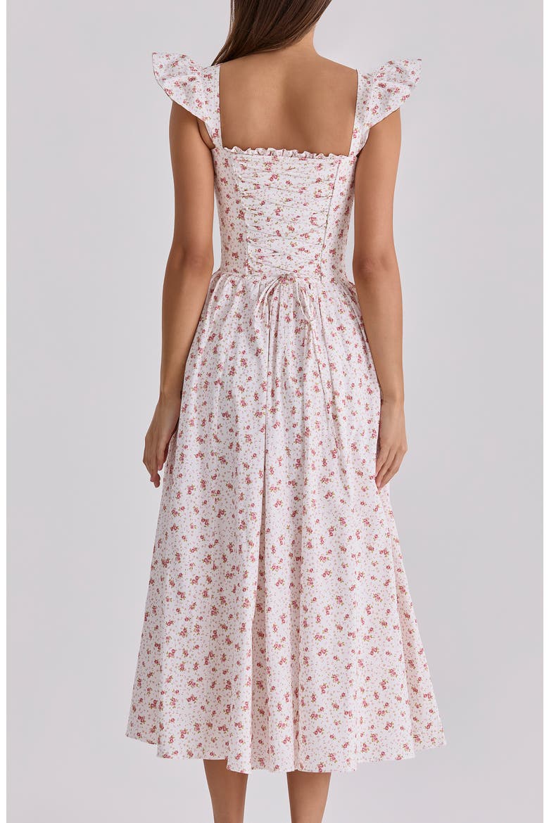 Livia Ditsy Floral Print Stretch Cotton Midi Dress, Alternate, color, WHITE DITSY
