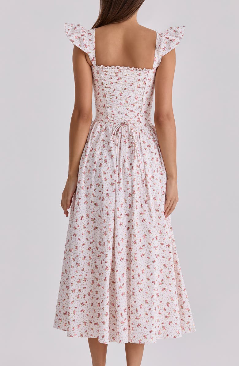 HOUSE OF CB Livia Ditsy Floral Print Stretch Cotton Midi Dress, Alternate, color, White Ditsy