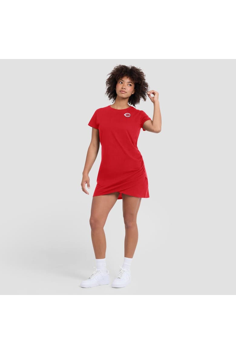 Women's Fanatics Red Cincinnati Reds Ruched Drape T-Shirt Dress, Alternate, color, Red