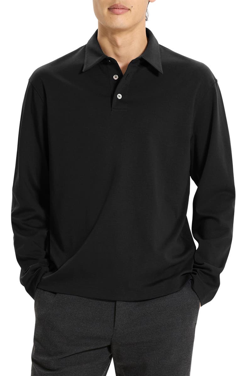Theory City Relaxed Long Sleeve Cotton Polo, Main, color, Black - 001