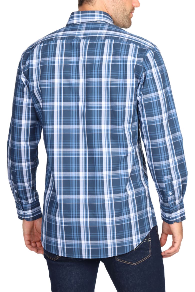 Navy Large Plaid Long Sleeve Cotton Stretch Button Down Shirt, Alternate, color, NAVY